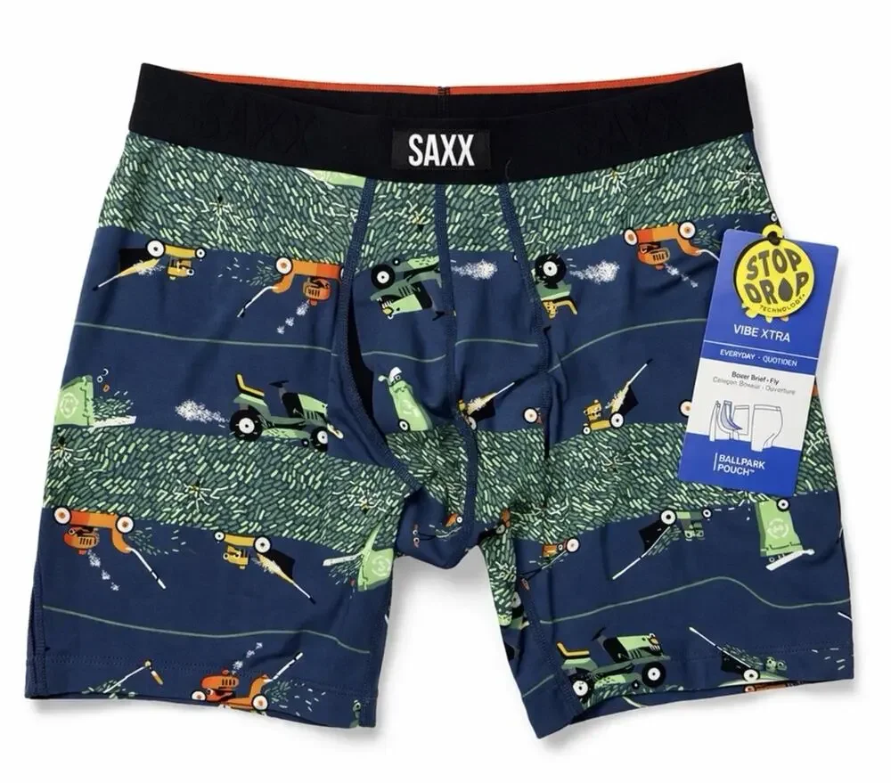 SAXX Vibe Xtra Boxer Brief Mens Small Blue Golf Print Ballpark Pouch NWT